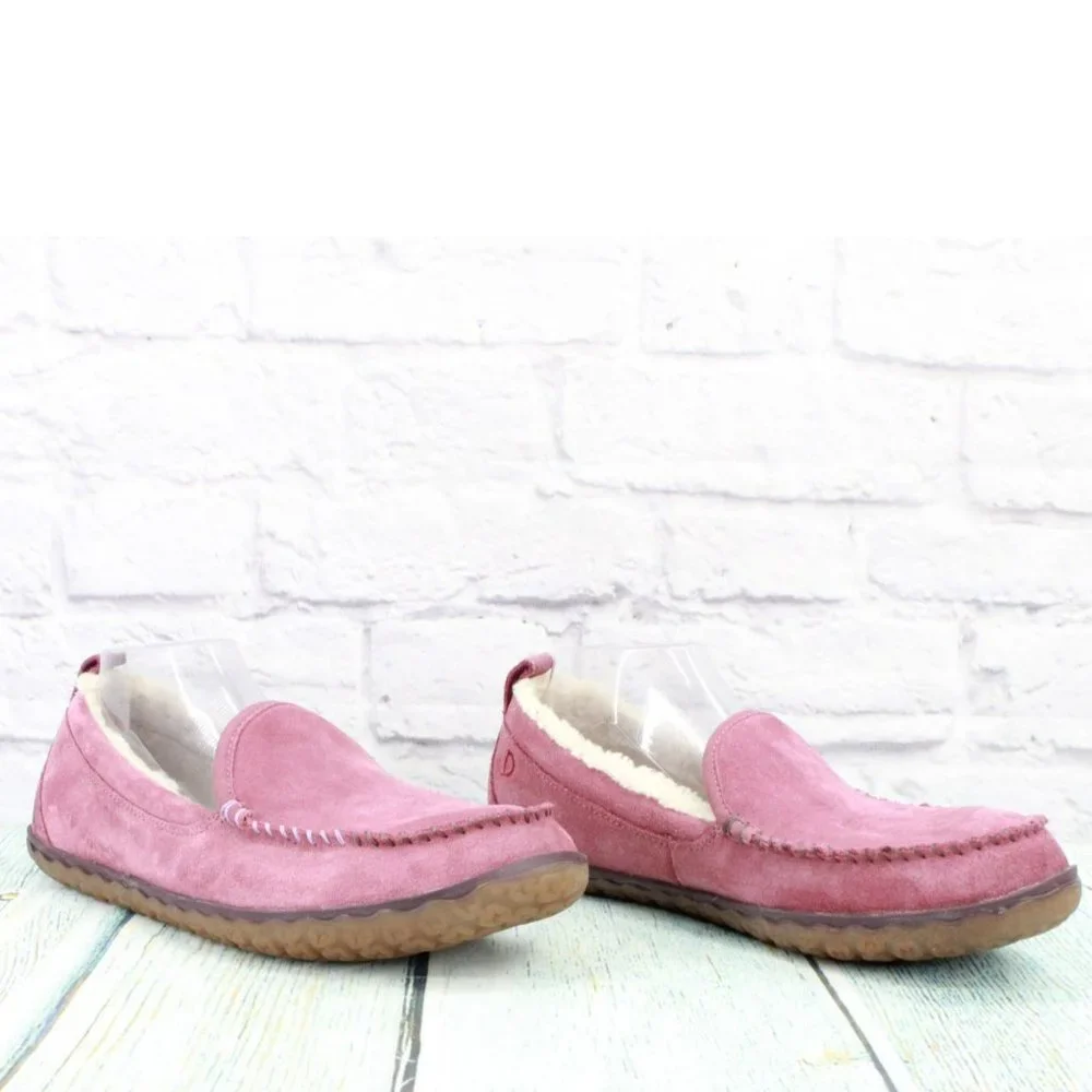 LL Bean Pink Suede Shearling Lined Mountain Moccasin Slippers Size 11 M - Picture 3 of 9